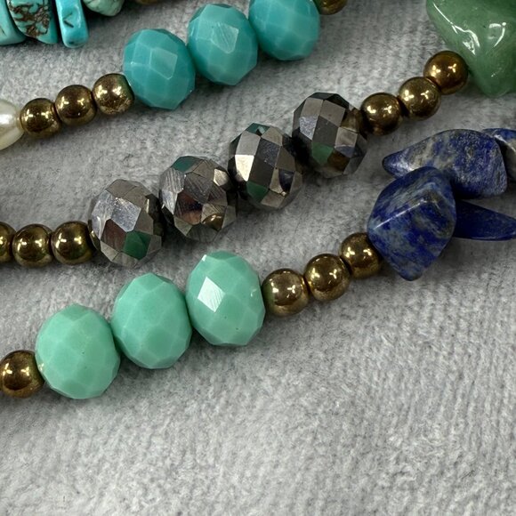 Multilayer Beaded Necklace Faux Turquoise, Faux Pearls & Gemstones Multicolor - Picture 10 of 16